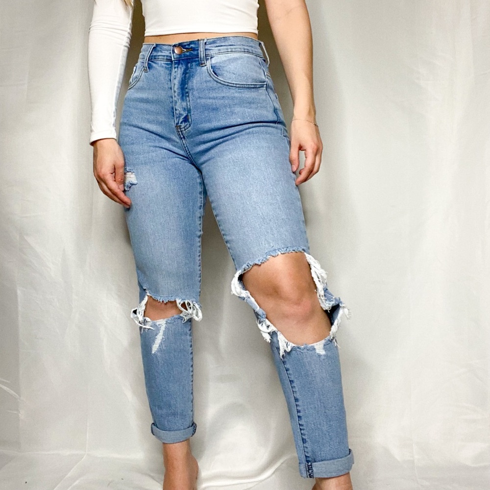 Just My Type Light Denim Distressed Boyfriend Jeans